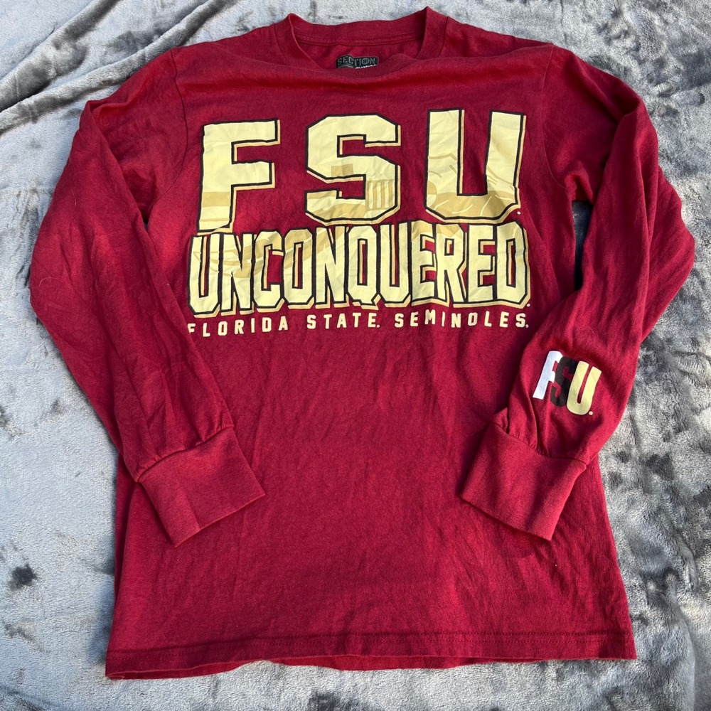 Majestic FSU Unconquered Florida State Seminoles Long Sleeve Shirt Red Small